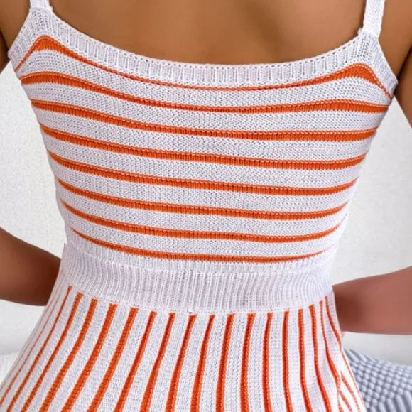 Orange and White Striped Cutout Knit Dress - Picture 4 of 9